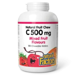Natural Factors C 500 mg 100% Natural Fruit Chew, Four Mixed Fruit Flavours 180 Chewable Tablets | Unbeatable Prices, Daily Deal