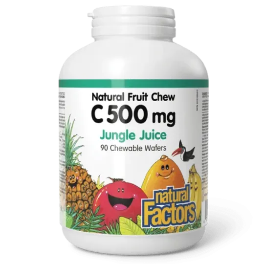Natural Factors 내추럴 팩터스 C 500 mg 100% 천연 과일 츄, 정글 주스 90 츄어블 정제 | 매일 업데이트되는 특가 상품 | VITASHOP