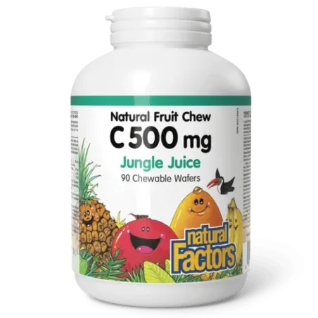 Natural Factors 내추럴 팩터스 C 500 mg 100% 천연 과일 츄, 정글 주스 90 츄어블 정제 | 매일 업데이트되는 특가 상품 | VITASHOP