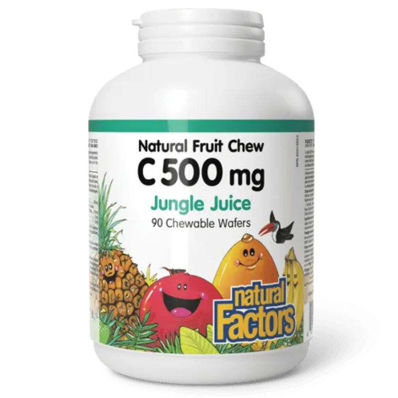 Natural Factors 내추럴 팩터스 C 500 mg 100% 천연 과일 츄, 정글 주스 90 츄어블 정제 | 매일 업데이트되는 특가 상품 | VITASHOP