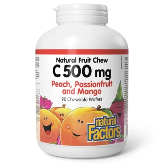 C 500 mg 100% Natural Fruit Chew, Peach, Passionfruit, and Mango 90 Chewable Tablets | Safest & Easiest Shopping Vitamins Online