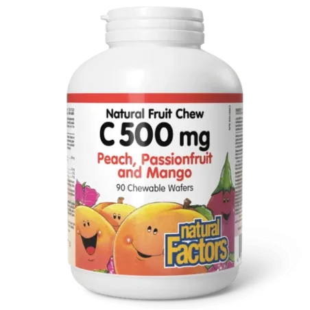 C 500 mg 100% Natural Fruit Chew, Peach, Passionfruit, and Mango 90 Chewable Tablets | Safest & Easiest Shopping Vitamins Online
