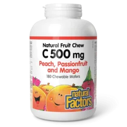 Natural Factors 내추럴 팩터스 C 500 mg 100% 천연 과일 츄, 복숭아, 패션프루트 및 망고 180 츄어블 정제 | 매일 업데이트되는 특가 상품 | VITASHOP