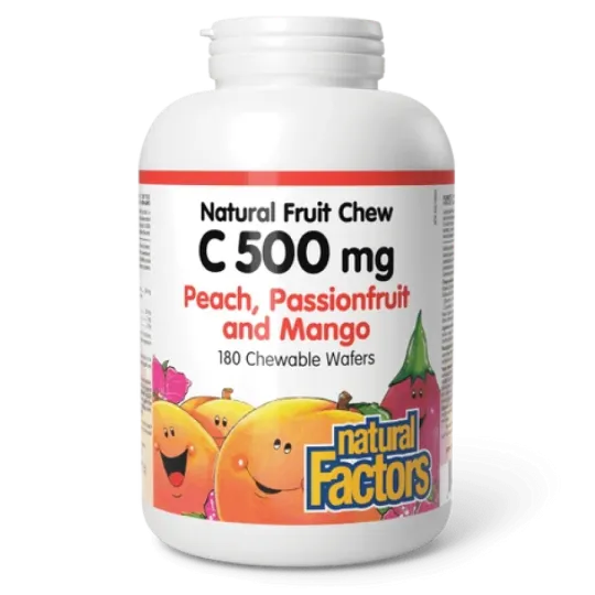 C 500 mg 100% Natural Fruit Chew, Peach, Passionfruit, and Mango 180 Chewable Tablets | Safest & Easiest Shopping Vitamins Onlin