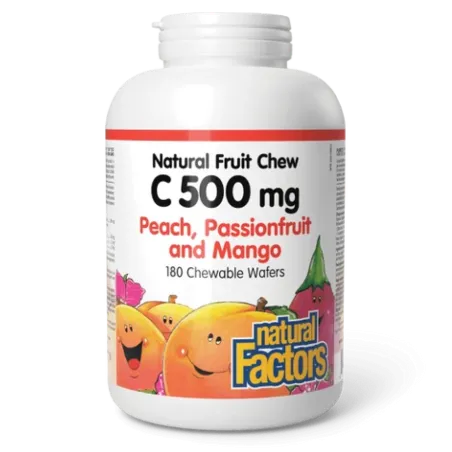 C 500 mg 100% Natural Fruit Chew, Peach, Passionfruit, and Mango 180 Chewable Tablets | Safest & Easiest Shopping Vitamins Onlin