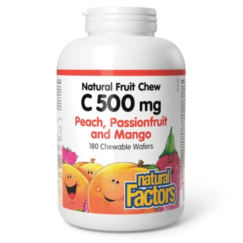 C 500 mg 100% Natural Fruit Chew, Peach, Passionfruit, and Mango 180 Chewable Tablets | Safest & Easiest Shopping Vitamins Onlin