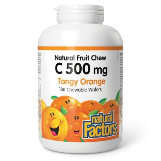 Natural Factors 내추럴 팩터스 C 500 mg 100% 천연 과일 츄, 톡 쏘는 오렌지 180 츄어블 정제 | 매일 업데이트되는 특가 상품 | VITASHOP