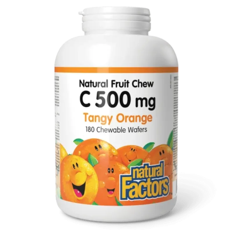 Natural Factors 내추럴 팩터스 C 500 mg 100% 천연 과일 츄, 톡 쏘는 오렌지 180 츄어블 정제 | 매일 업데이트되는 특가 상품 | VITASHOP