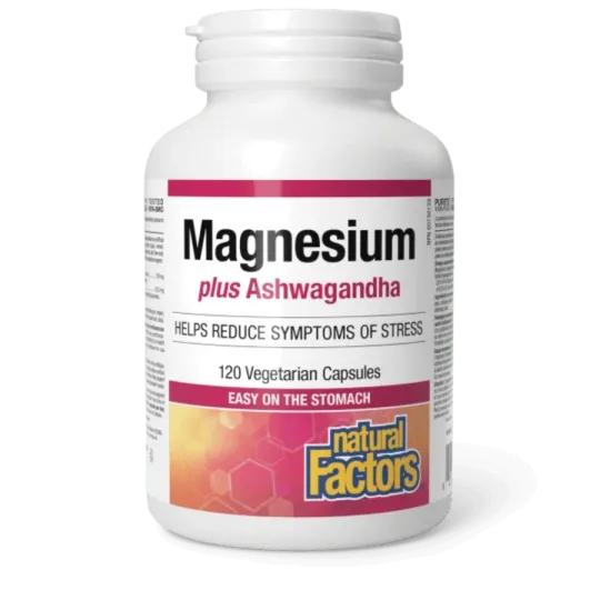 Natural Factors Magnésium avec Ashwagandha 120 Gélules Végétales | Prix imbattables, offres quotidiennes | VITASHOP