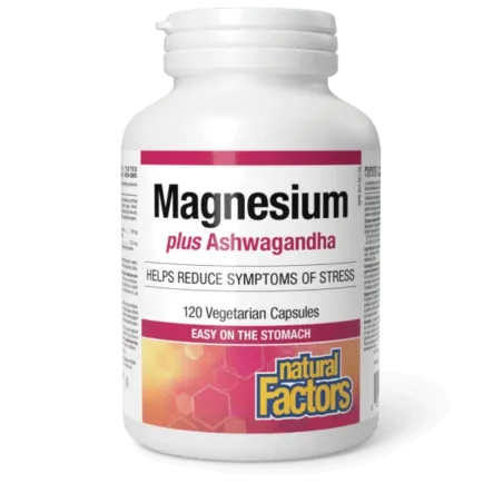 Natural Factors Magnésium avec Ashwagandha 120 Gélules Végétales | Prix imbattables, offres quotidiennes | VITASHOP