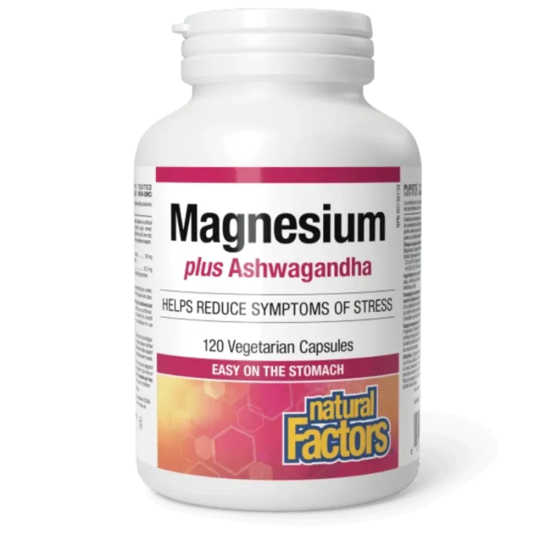 Natural Factors Magnesium plus Ashwagandha 120 Vegetarian Capsules | Unbeatable Prices, Daily Deals | VITASHOP