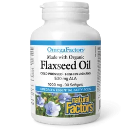 Natural Factors 내추럴 팩터스 OmegaFactors 인증 유기농 아마씨 오일 1000 mg, 90 소프트젤 | 매일 업데이트되는 특가 상품 | VITASHOP