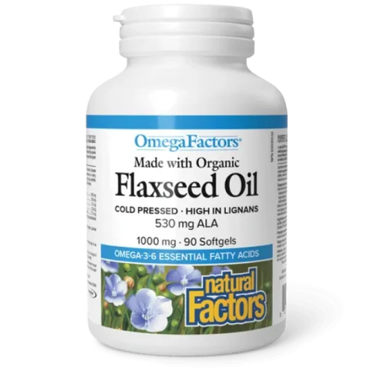 OmegaFactors Huile de lin certifiée biologique 1000 mg | Safest & Easiest Shopping Vitamins Online | VITASHOP