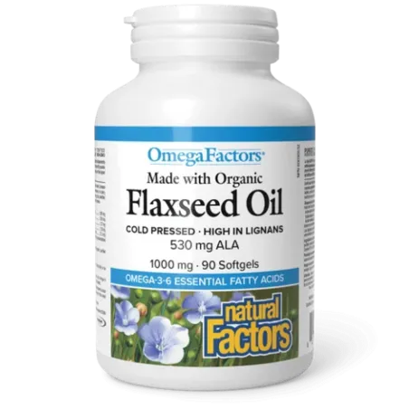 OmegaFactors Huile de lin certifiée biologique 1000 mg | Safest & Easiest Shopping Vitamins Online | VITASHOP