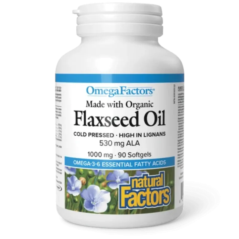 Natural Factors 내추럴 팩터스 OmegaFactors 인증 유기농 아마씨 오일 1000 mg, 90 소프트젤 | 매일 업데이트되는 특가 상품 | VITASHOP