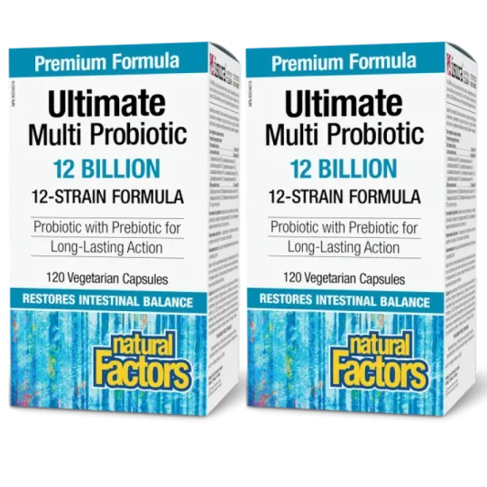 Natural Factors [2 for Deal] Ultimate Multi Probiotic 12 Billion Live Probiotic Cultures, 120 Vegetarian Capsules | Unbeatable P
