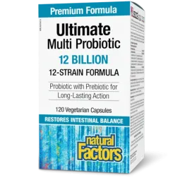 Natural Factors Ultimate Multi Probiotic 12 Billion Live Probiotic Cultures, 120 Vegetarian Capsules | Unbeatable Prices, Daily