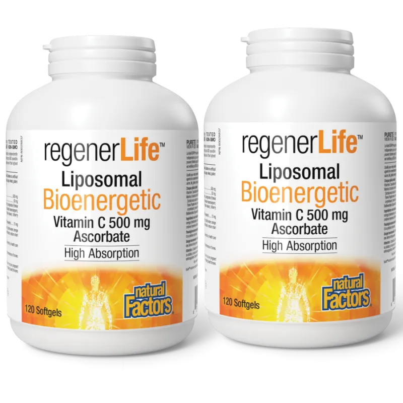 Natural Factors [2 for Deal] RegenerLife Liposomal Bioenergetic Vitamin C 500 mg 120 Softgels | Unbeatable Prices, Daily Deals |