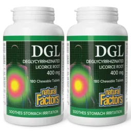Natural Factors [2 for Deal] 내추럴 팩터스 DGL 디글리시리진화 감초 뿌리 400 mg, 180 츄어블 정제 | 매일 업데이트되는 특가 상품 | VITASHOP