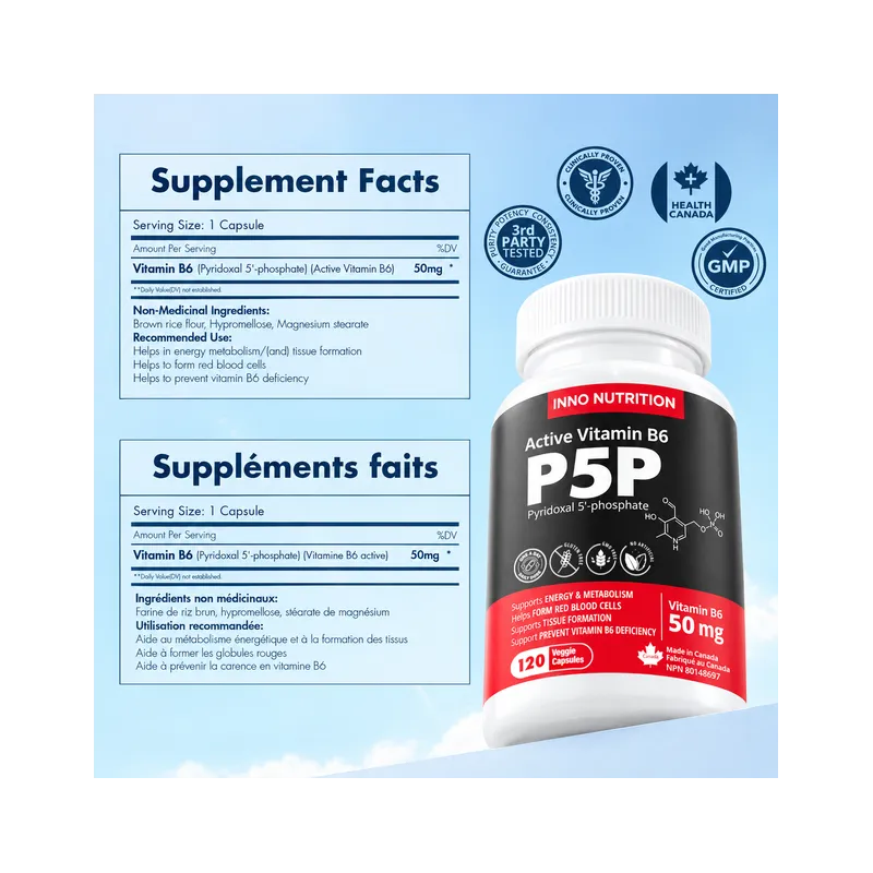 INNO NUTRITION P5P Vitamin B6 50mg 120 Veggie Capsules | Unbeatable Prices, Daily Deals | VITASHOP