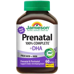 Jamieson Multivitamines prénatales complètes à 100 % avec DHA 60 capsules molles | Safest & Easiest Shopping Vitamins Online | V