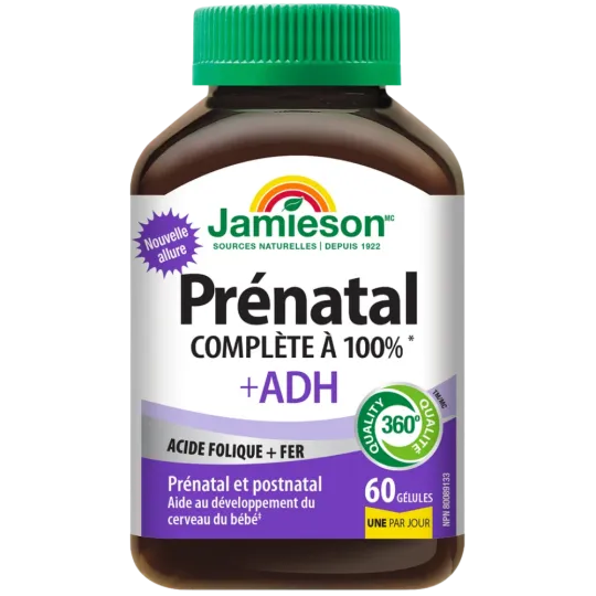 Jamieson Multivitamines prénatales complètes à 100 % avec DHA 60 capsules molles | Safest & Easiest Shopping Vitamins Online | V