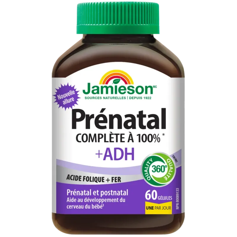 Jamieson Multivitamines prénatales complètes à 100 % avec DHA 60 capsules molles | Safest & Easiest Shopping Vitamins Online | V