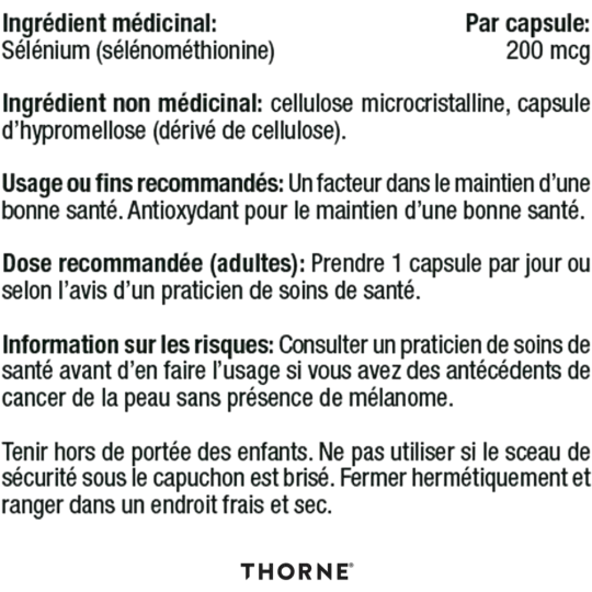 Thorne Research Sélénium 200 mcg 60 Gélules | Prix imbattables, offres quotidiennes | VITASHOP