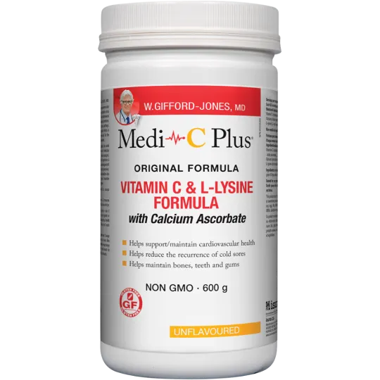 Medi-C Plus 칼슘 아스코르베이트 함유 비타민 C & L-리신 포뮬러 [무맛] 600 g | 매일 업데이트되는 특가 상품 | VITASHOP