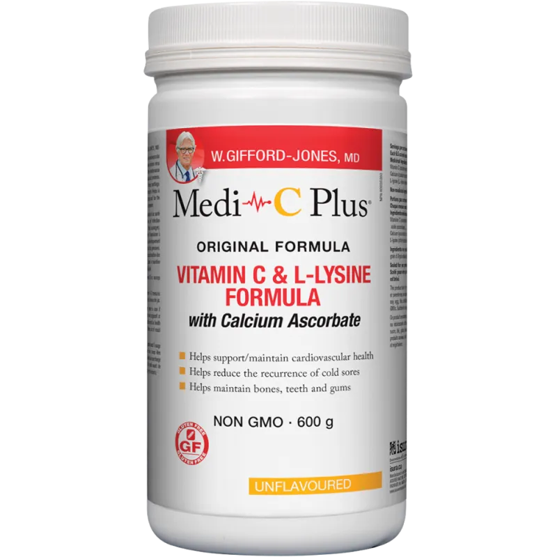 Medi-C Plus Vitamin C & L-Lysine Formula with Calcium Ascorbate [Unflavoured] 600 g | Unbeatable Prices, Daily Deals | VITASHOP