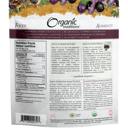 Organic Traditions Poudre de maca X-6 150 g | Safest & Easiest Shopping Vitamins Online | VITASHOP