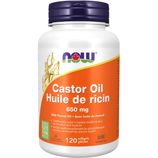 NOW Foods Huile de ricin 650 mg avec huile de fenouil 120 capsules molles | Safest & Easiest Shopping Vitamins Online | VITASHOP