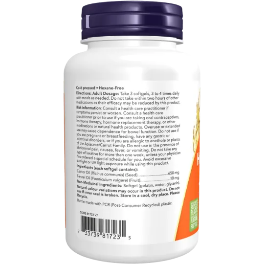 NOW Foods Huile de ricin 650 mg avec huile de fenouil 120 capsules molles | Safest & Easiest Shopping Vitamins Online | VITASHOP