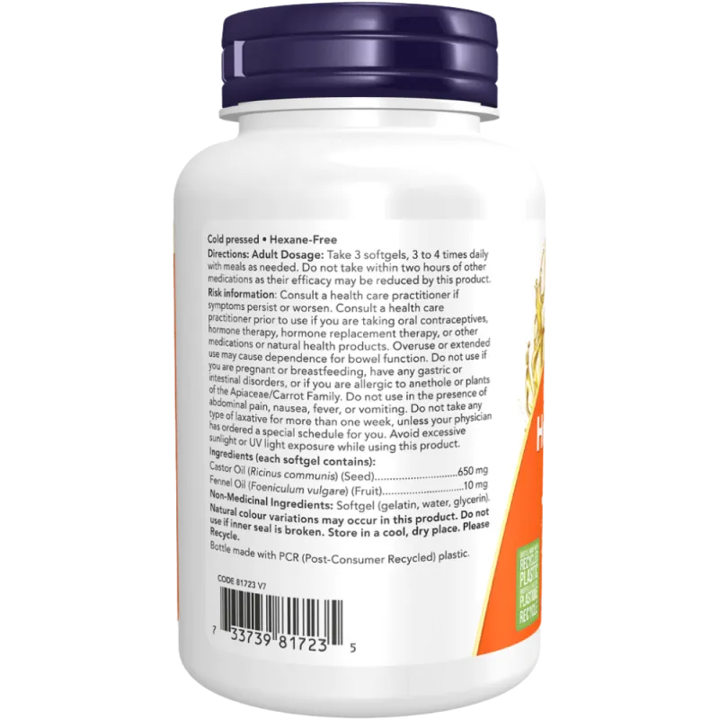 NOW Foods Castor Oil 650 mg with Fennel Oil 120 Softgels | Unbeatable Prices, Daily Deals | VITASHOP