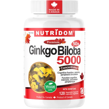 Nutridom 징코 빌로바 5000mg 50:1 추출물 120 식물성 캡슐 | 매일 업데이트되는 특가 상품 | VITASHOP