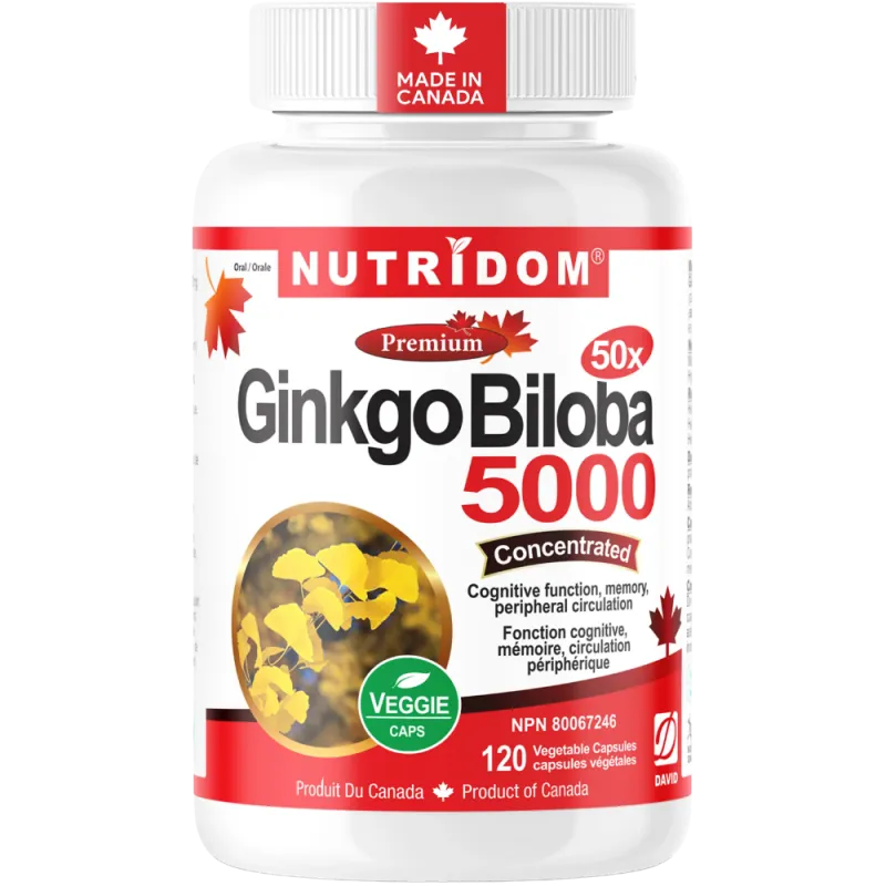 Nutridom Ginkgo Biloba 5000 mg Extraits 50:1 120 capsules végétales | Safest & Easiest Shopping Vitamins Online | VITASHOP