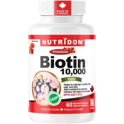 Nutridom Biotine 10 000 mcg 60 capsules végétales | Safest & Easiest Shopping Vitamins Online | VITASHOP