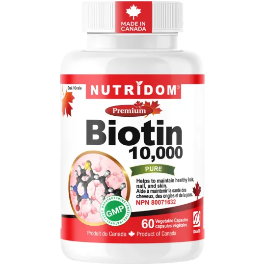 Nutridom Biotine 10 000 mcg 60 capsules végétales | Safest & Easiest Shopping Vitamins Online | VITASHOP