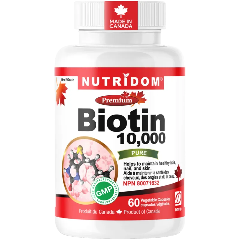 Nutridom Biotine 10 000 mcg 60 capsules végétales | Safest & Easiest Shopping Vitamins Online | VITASHOP
