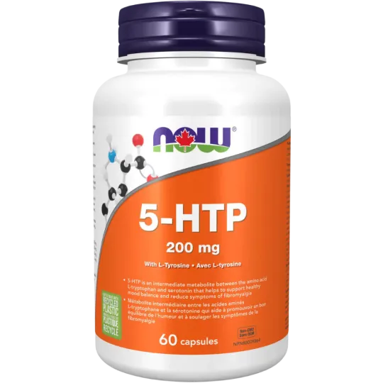 NOW Foods 5-HTP 200 mg avec tyrosine 60 capsules | Safest & Easiest Shopping Vitamins Online | VITASHOP