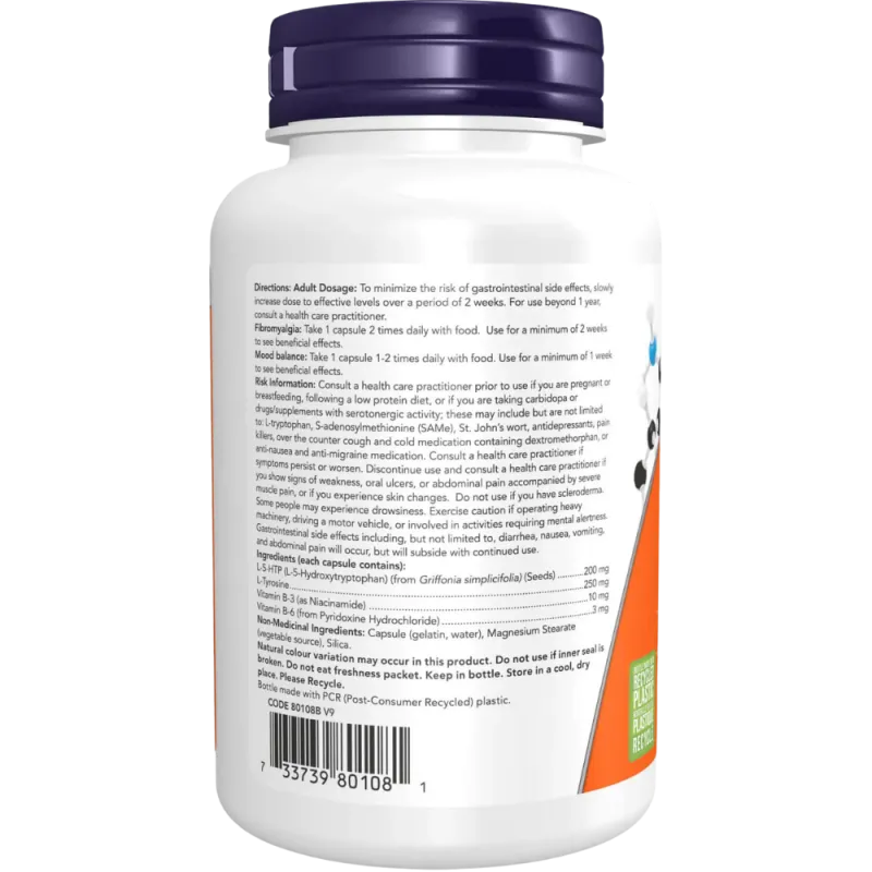 NOW Foods 5-HTP 200 mg avec tyrosine 60 capsules | Safest & Easiest Shopping Vitamins Online | VITASHOP
