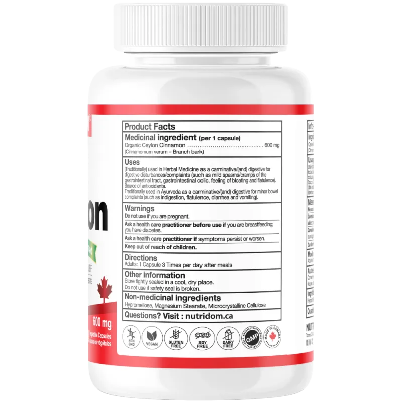 Nutridom Cannelle de Ceylan 600 mg 120 capsules végétales | Prix imbattables & Promos | VITASHOP