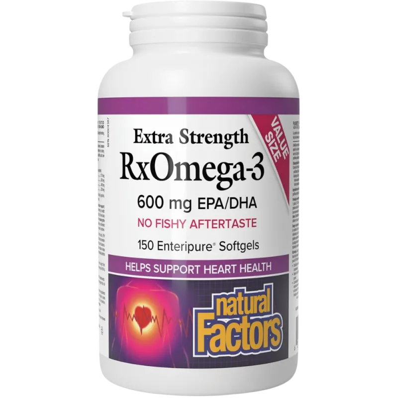 Natural Factors RxOméga-3 Extra-fort 600 mg 150 capsules molles Enteripure | Prix imbattables, offres quotidiennes | VITASHOP