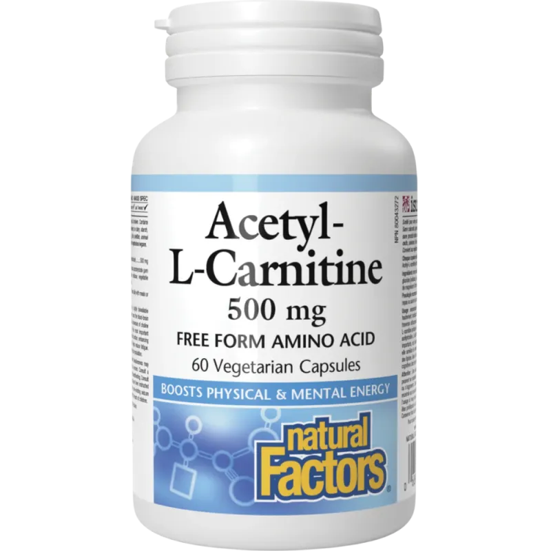 Natural Factors 아세틸-L-카르니틴 500 mg 60 식물성 캡슐 | 매일 업데이트되는 특가 상품 | VITASHOP
