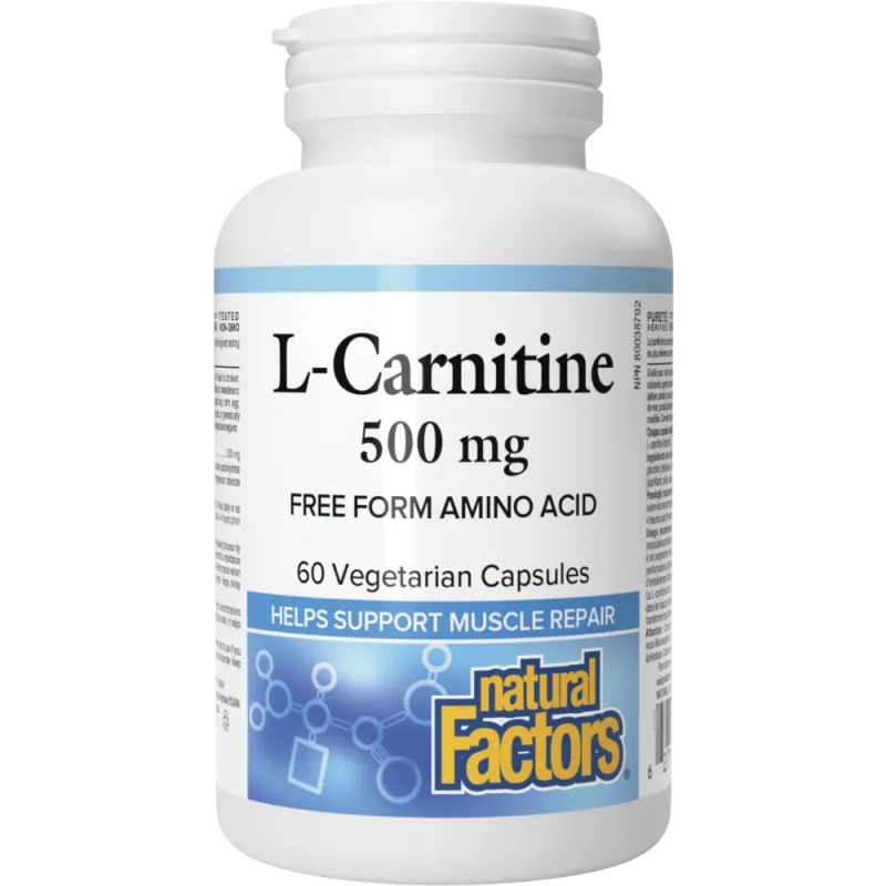 Natural Factors L-카르니틴 500 mg 60 식물성 캡슐 | 매일 업데이트되는 특가 상품 | VITASHOP