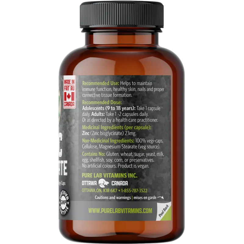 PURE LAB VITAMINS 아연 글리시네이트 23 mg 150 식물성 캡슐 | 매일 업데이트되는 특가 상품 | VITASHOP