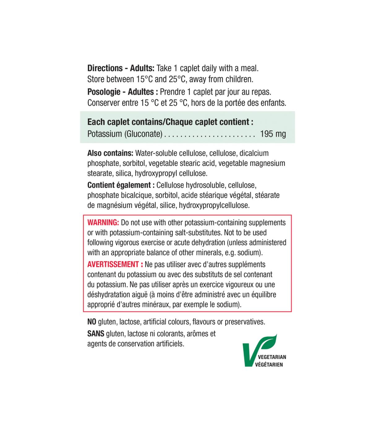 Potassium 195 mg Timed Release 60 Caplets | Safest & Easiest Shopping Vitamins Online | VITASHOP