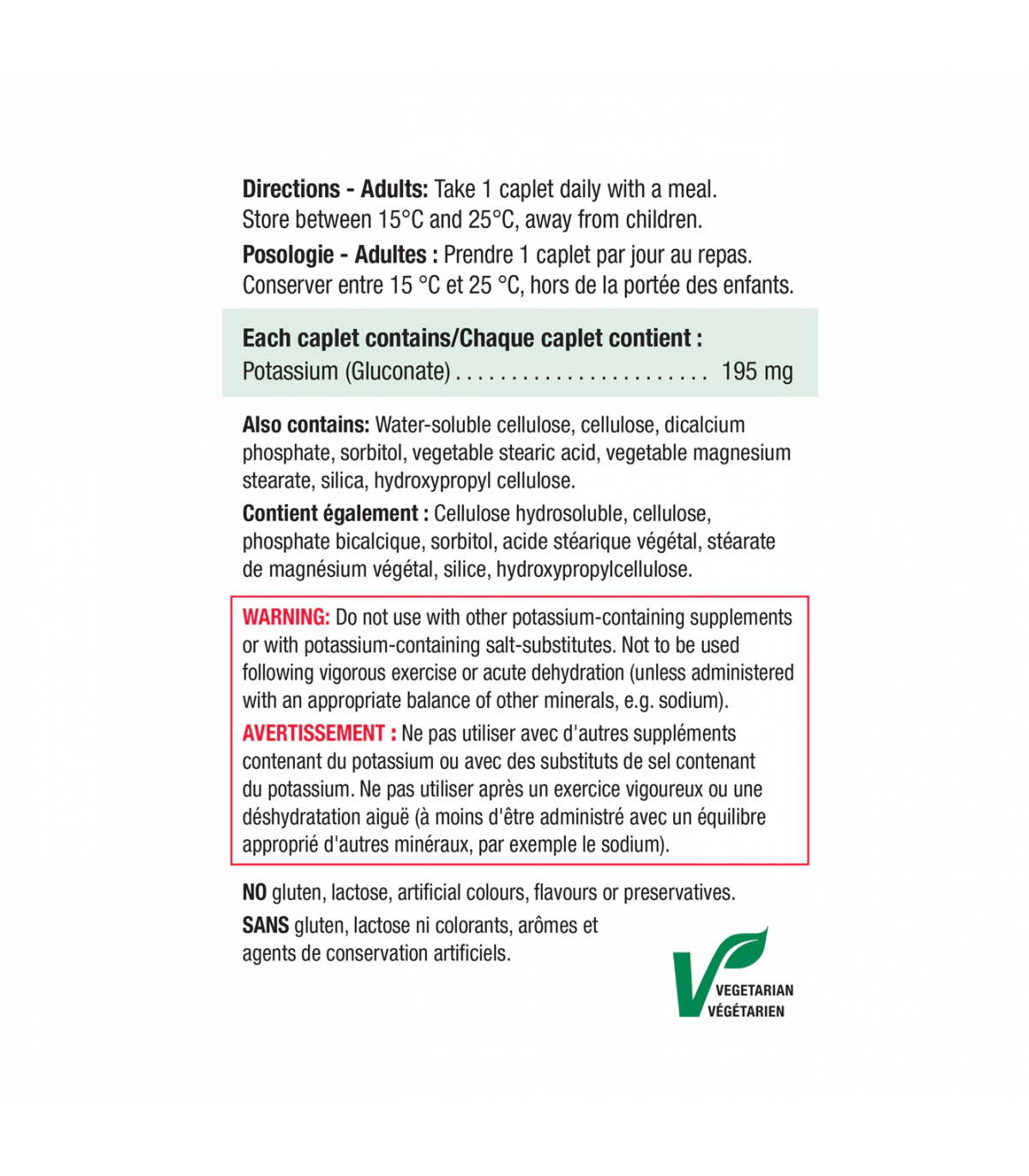 Potassium 195 mg Timed Release 60 Caplets | Safest & Easiest Shopping Vitamins Online | VITASHOP
