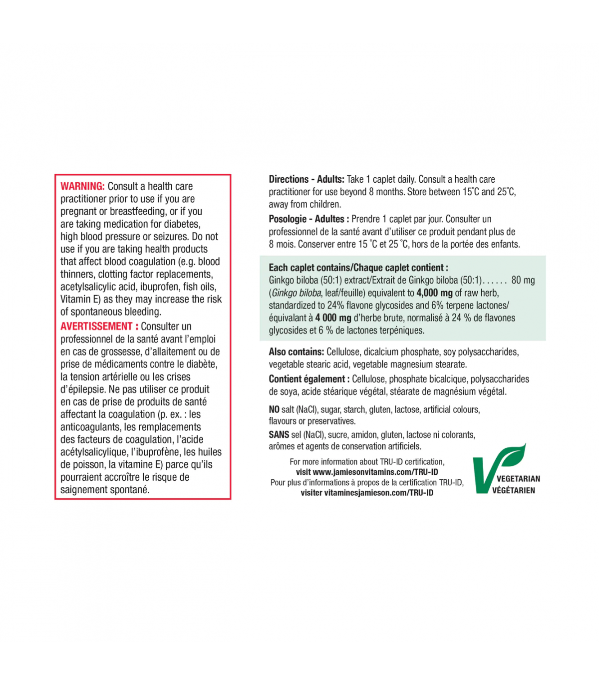 Jamieson Ginkgo Biloba 4,400 mg 60+30 Caplets | 每天不同折扣, 全网最低价格 | 种类齐全的保健品店铺 VITASHOP, 只有你想不到, 没有你买不到 !