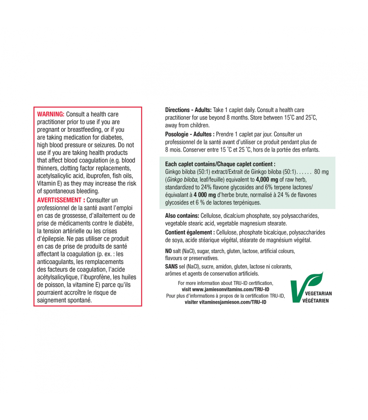 Jamieson Ginkgo Biloba 4,400 mg 60+30 Caplets | 每天不同折扣, 全网最低价格 | 种类齐全的保健品店铺 VITASHOP, 只有你想不到, 没有你买不到 !